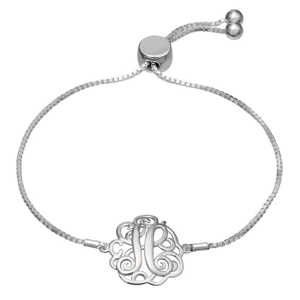 PRIMROSE Sterling Silver Monogram Initial Adjustable Bracelet "H" NIB Great Gift